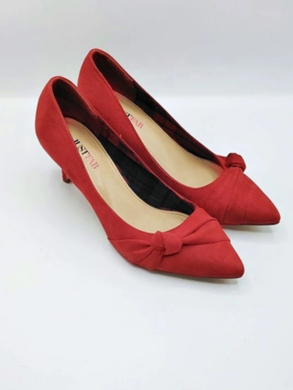 JUST FAB,  Red Pointed-Toe Bow Heels
